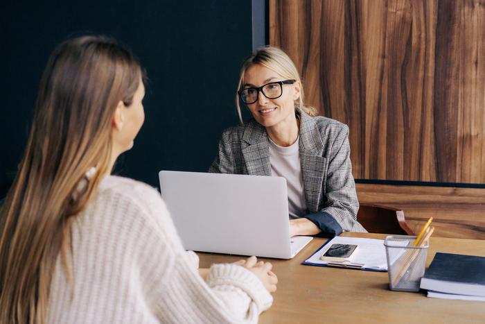 Two women holding a meeting in an office